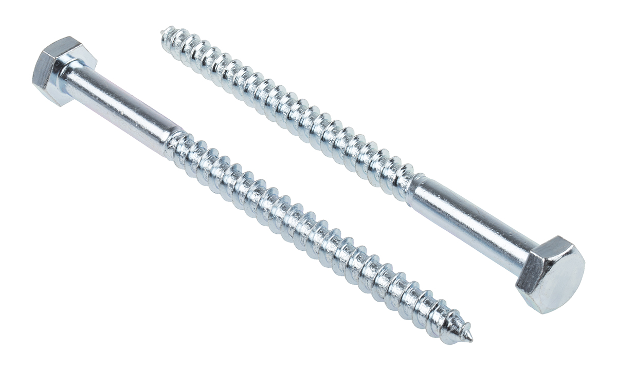 RS PRO Hex Coach Screw, Steel Bright Zinc, M10 x 150 mm