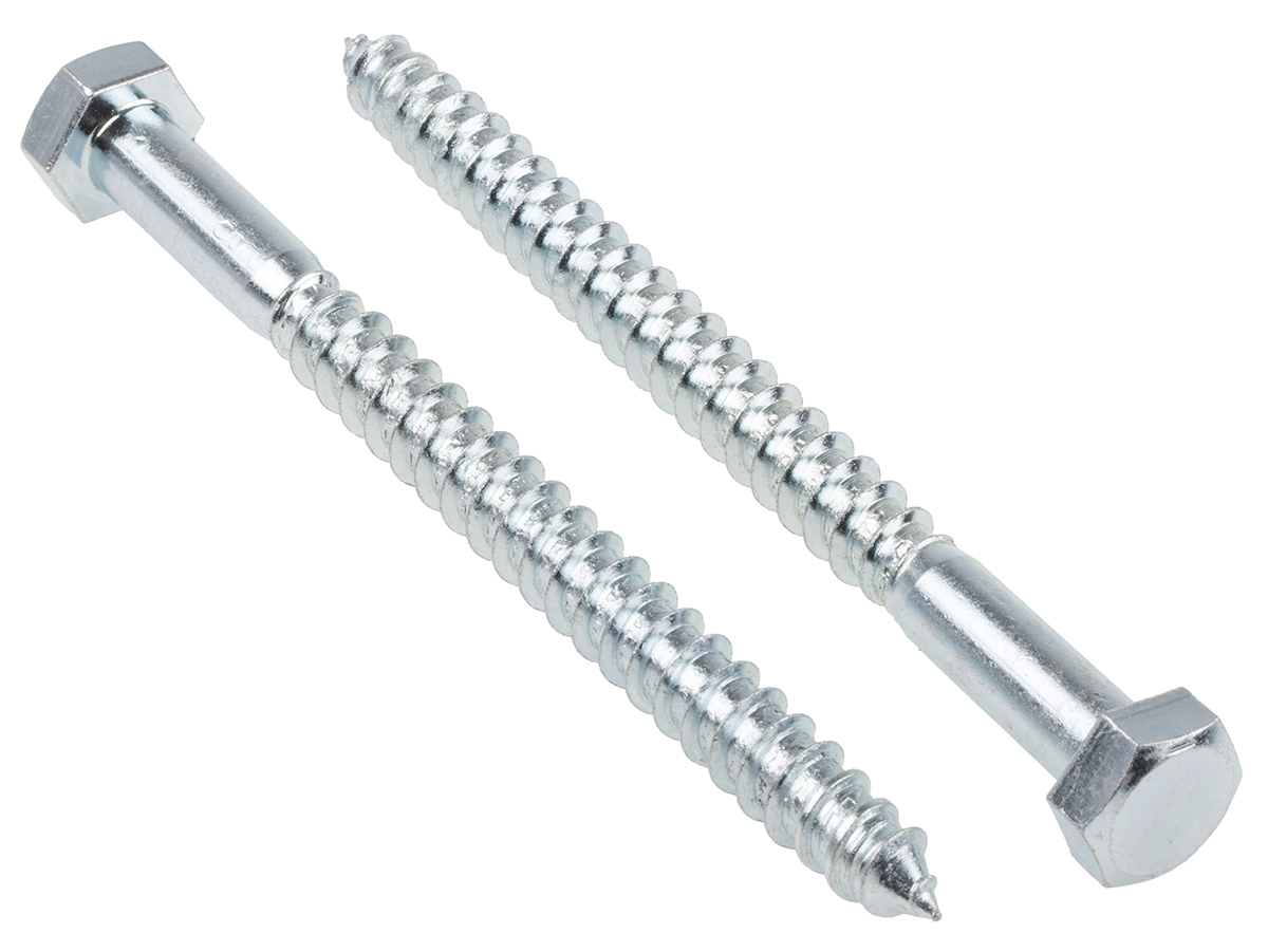 RS PRO Hex Coach Screw, Steel Bright Zinc, M12 x 150 mm