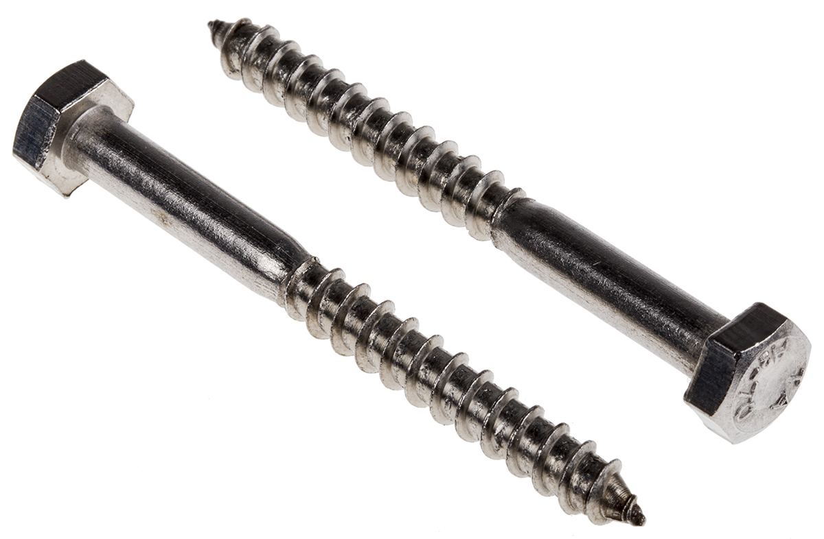 RS PRO Hex Coach Screw, Stainless Steel, M6 x 60 mm