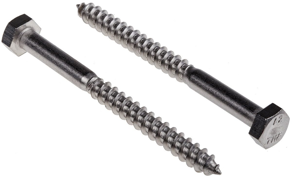 RS PRO Hex Coach Screw, Stainless Steel, M6 x 70 mm
