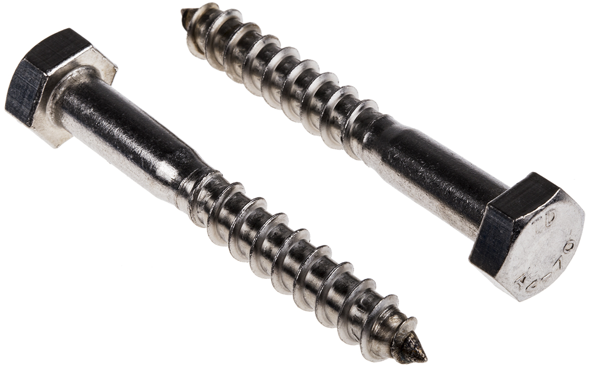 RS PRO Hex Coach Screw, Stainless Steel, M8 x 60 mm