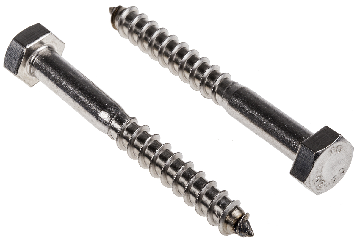 RS PRO Hex Coach Screw, Stainless Steel, M8 x 70 mm