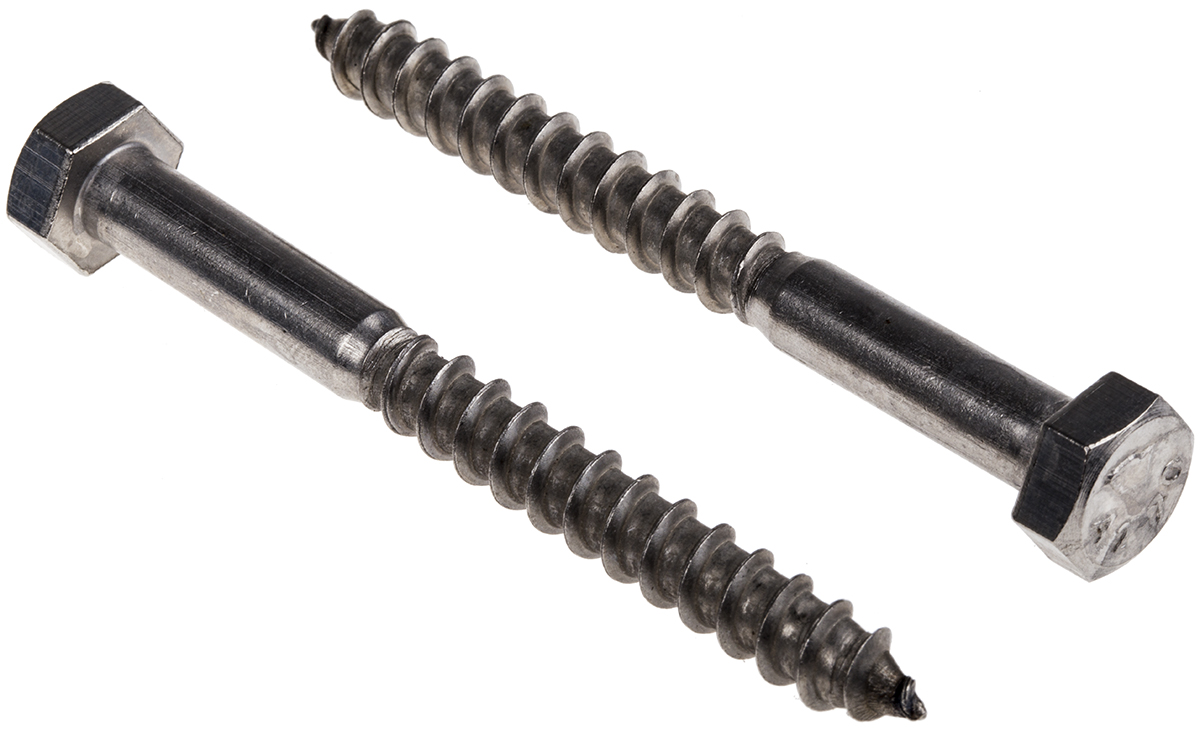 RS PRO Hex Coach Screw, Stainless Steel, M8 x 80 mm