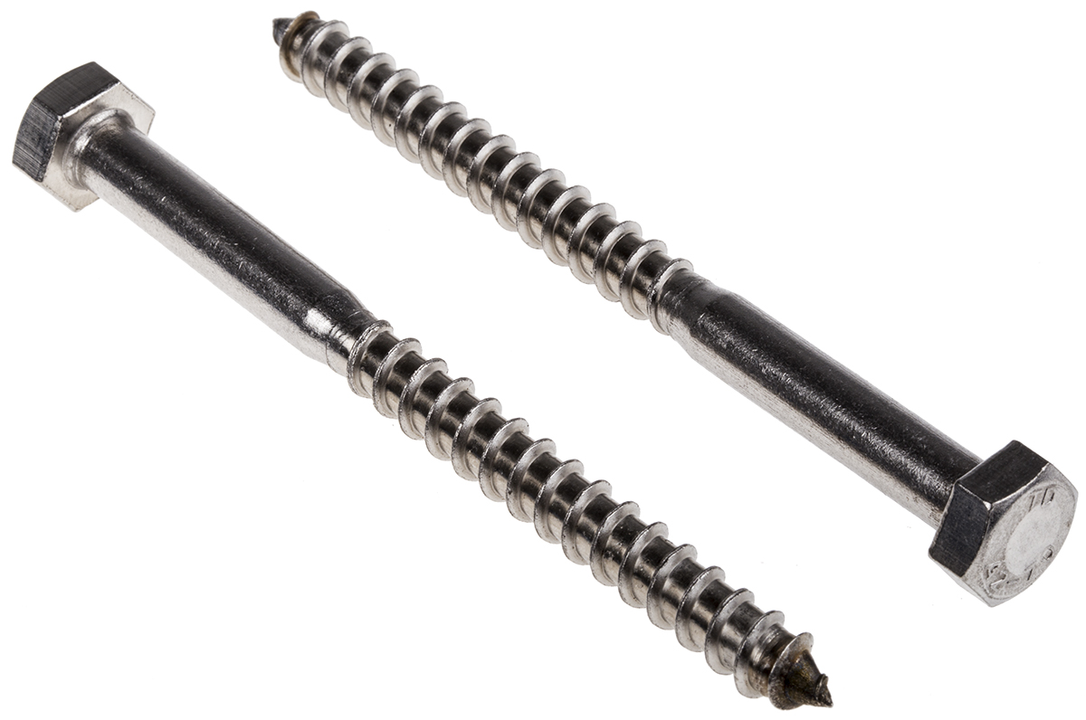 RS PRO Hex Coach Screw, Stainless Steel, M8 x 100 mm