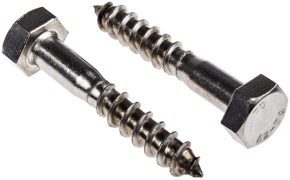 RS PRO Hex Coach Screw, Stainless Steel, M10 x 60 mm