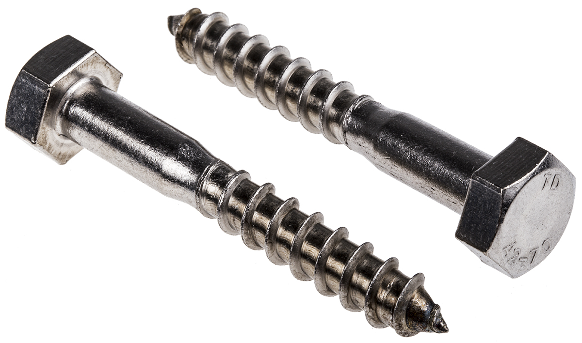 RS PRO Hex Coach Screw, Stainless Steel, M10 x 70 mm