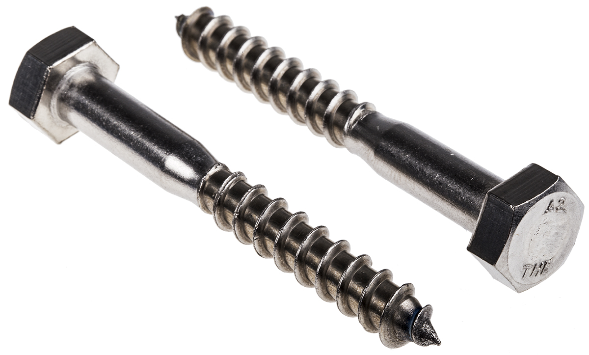 RS PRO Hex Coach Screw, Stainless Steel, M10 x 80 mm