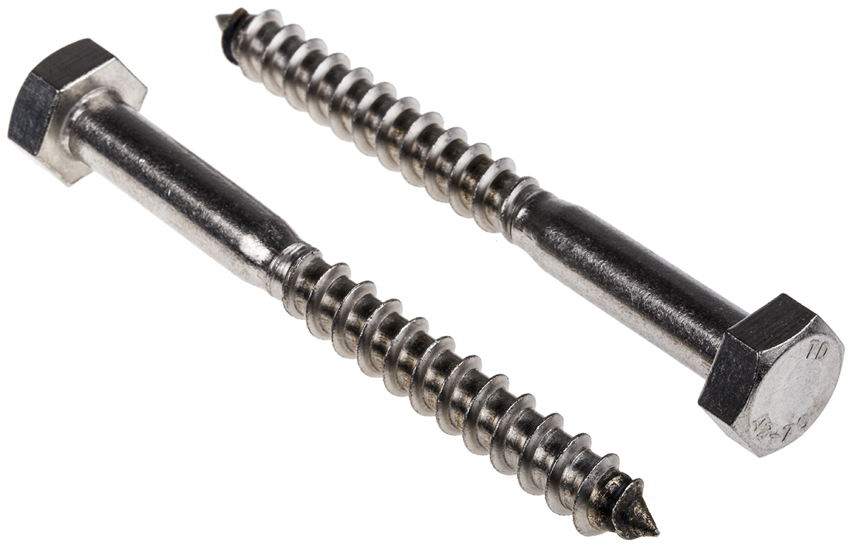 RS PRO Hex Coach Screw, Stainless Steel, M10 x 100 mm