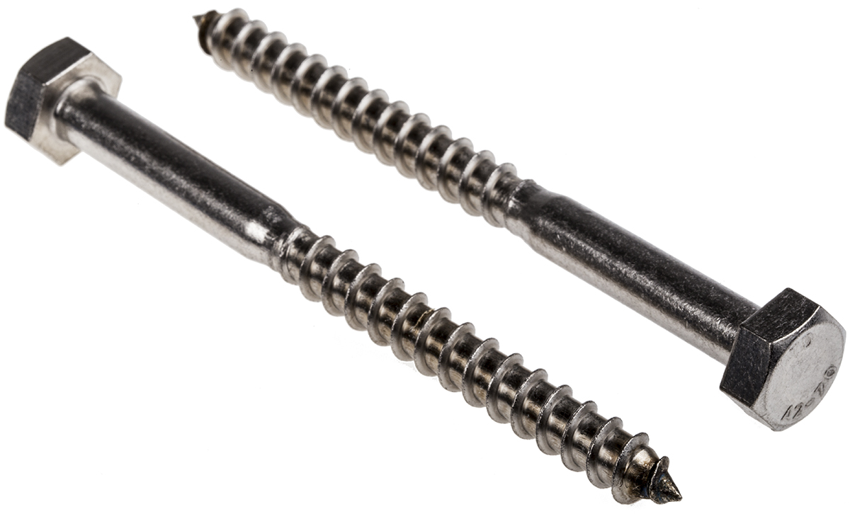 RS PRO Hex Coach Screw, Stainless Steel, M x 120 mm