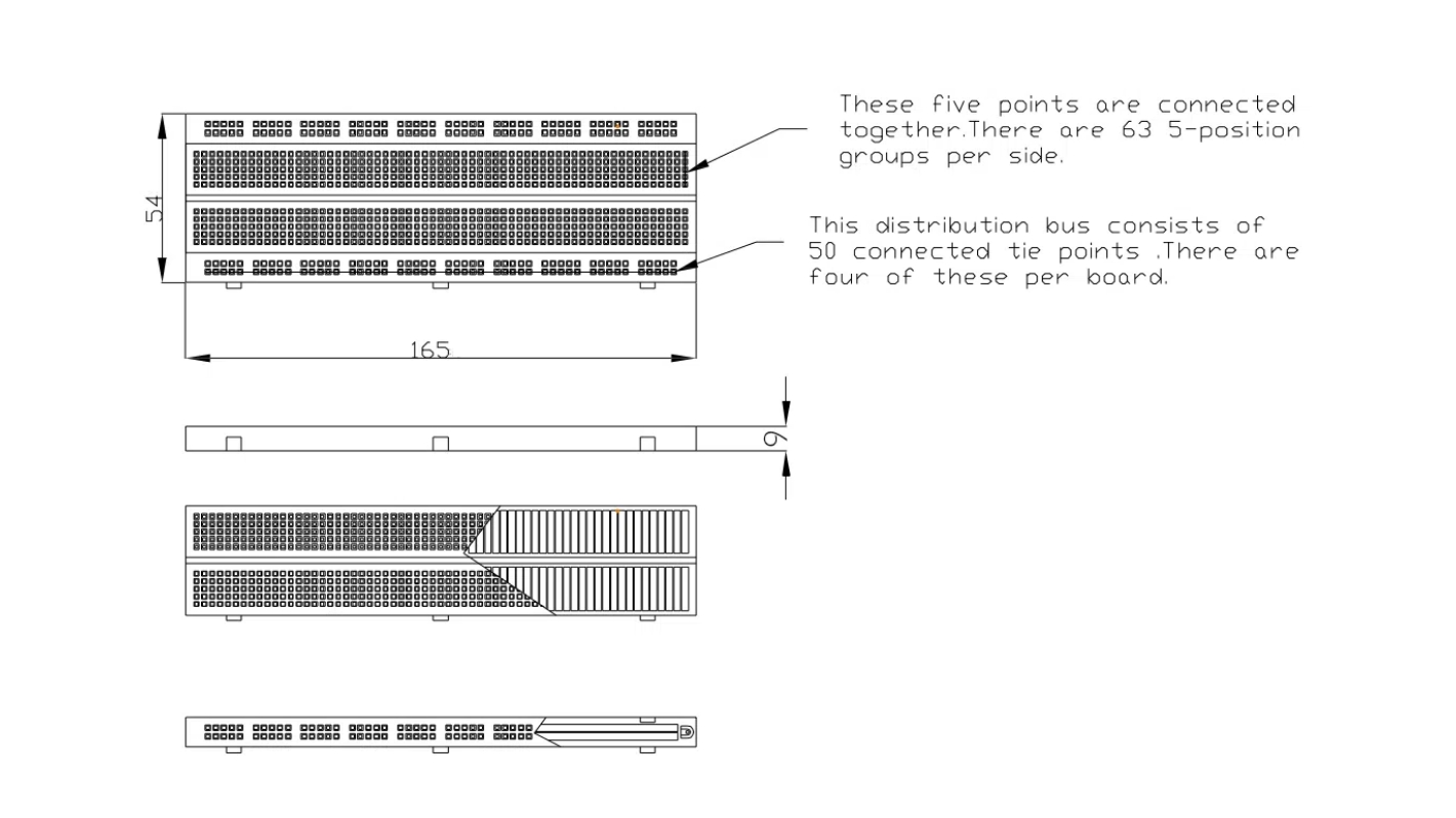 144-718 RS PRO Breadboard Breadboard 9 mm 54mm 165 mm