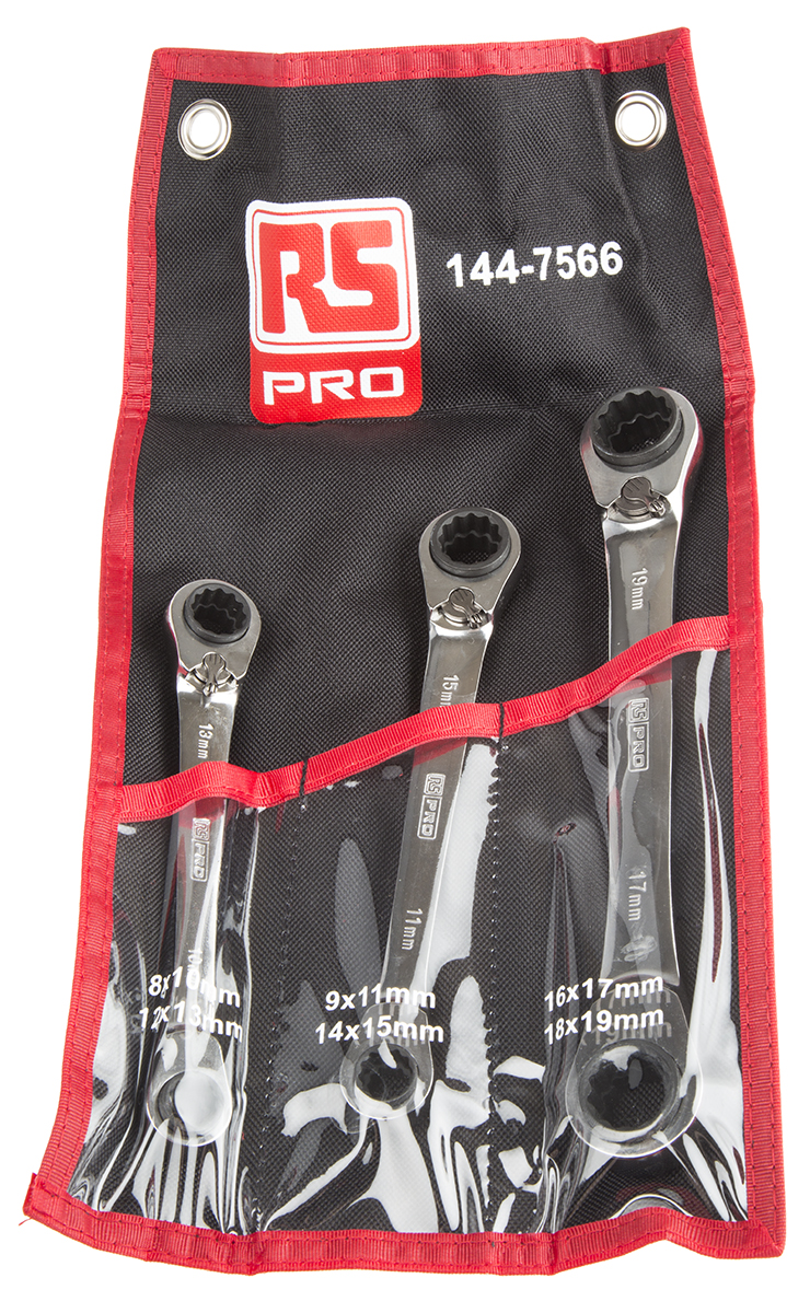 RS PRO 3-Piece Spanner Set, 17 mm, 11 mm, 10 mm, Chrome Vanadium Steel