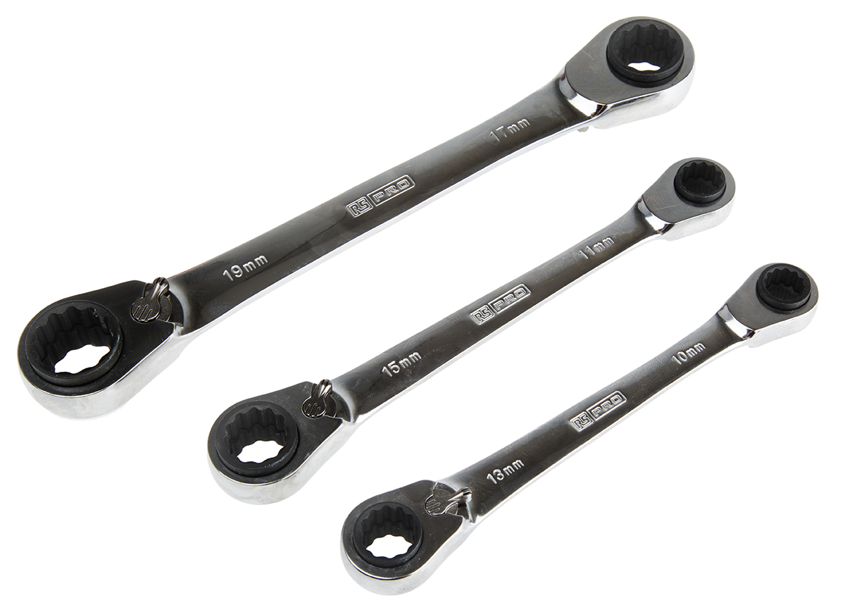 144-7566 RS PRO 3-Piece Spanner Set, 17 mm, 11 mm, 10 mm, Chrome Vanadium Steel