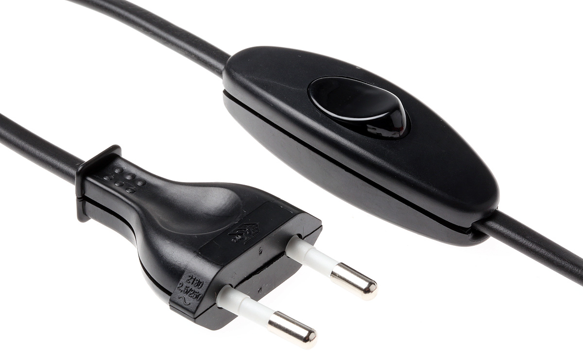 Orbitec IEC C7, Straight to CEE 7/16 Europlug Cord with Switch, 2 m Black Polyvinyl Chloride