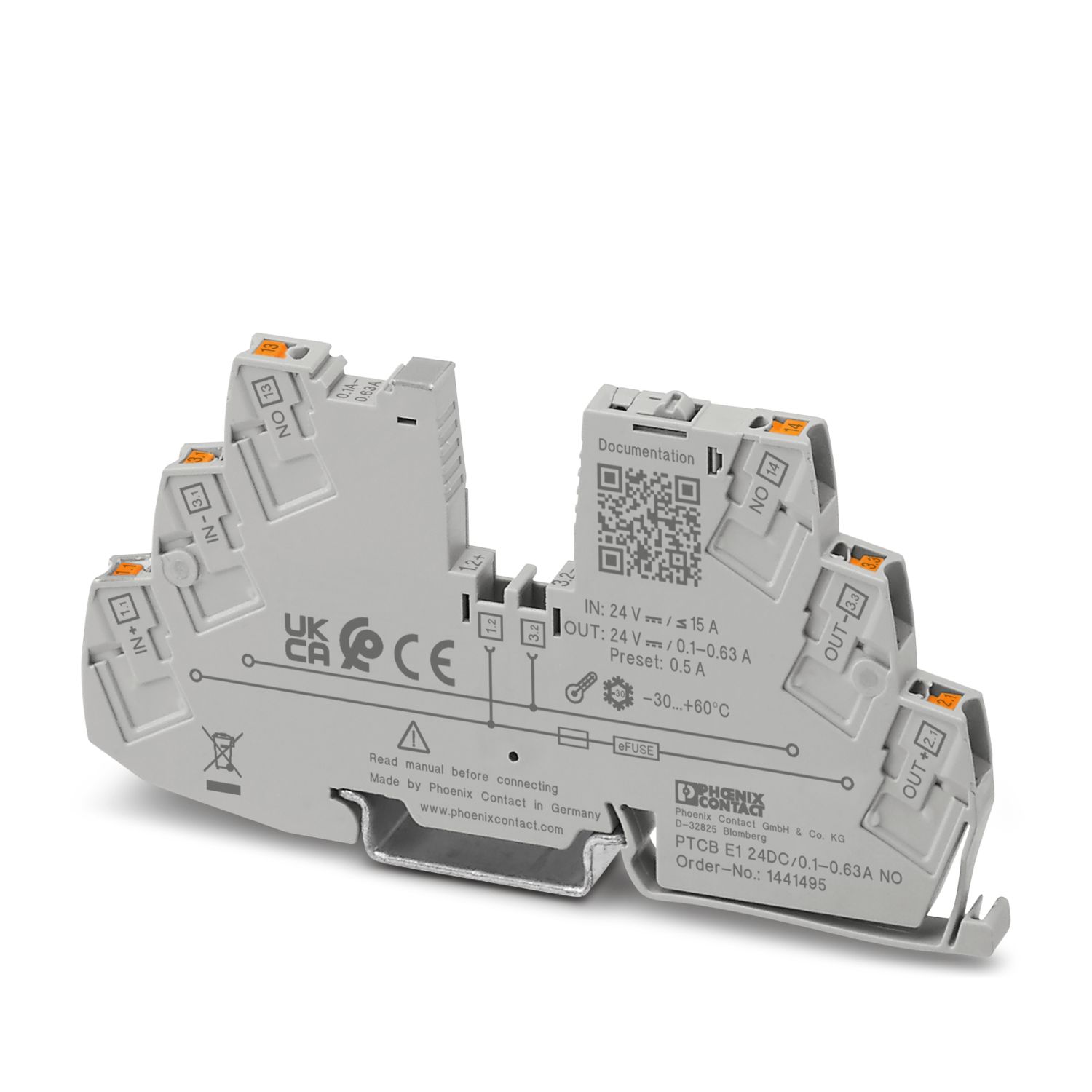 Phoenix Contact PTCB PTCB E1 Electronic Circuit Breaker 0.63A 10V dc, 30 V dc, DIN Rail