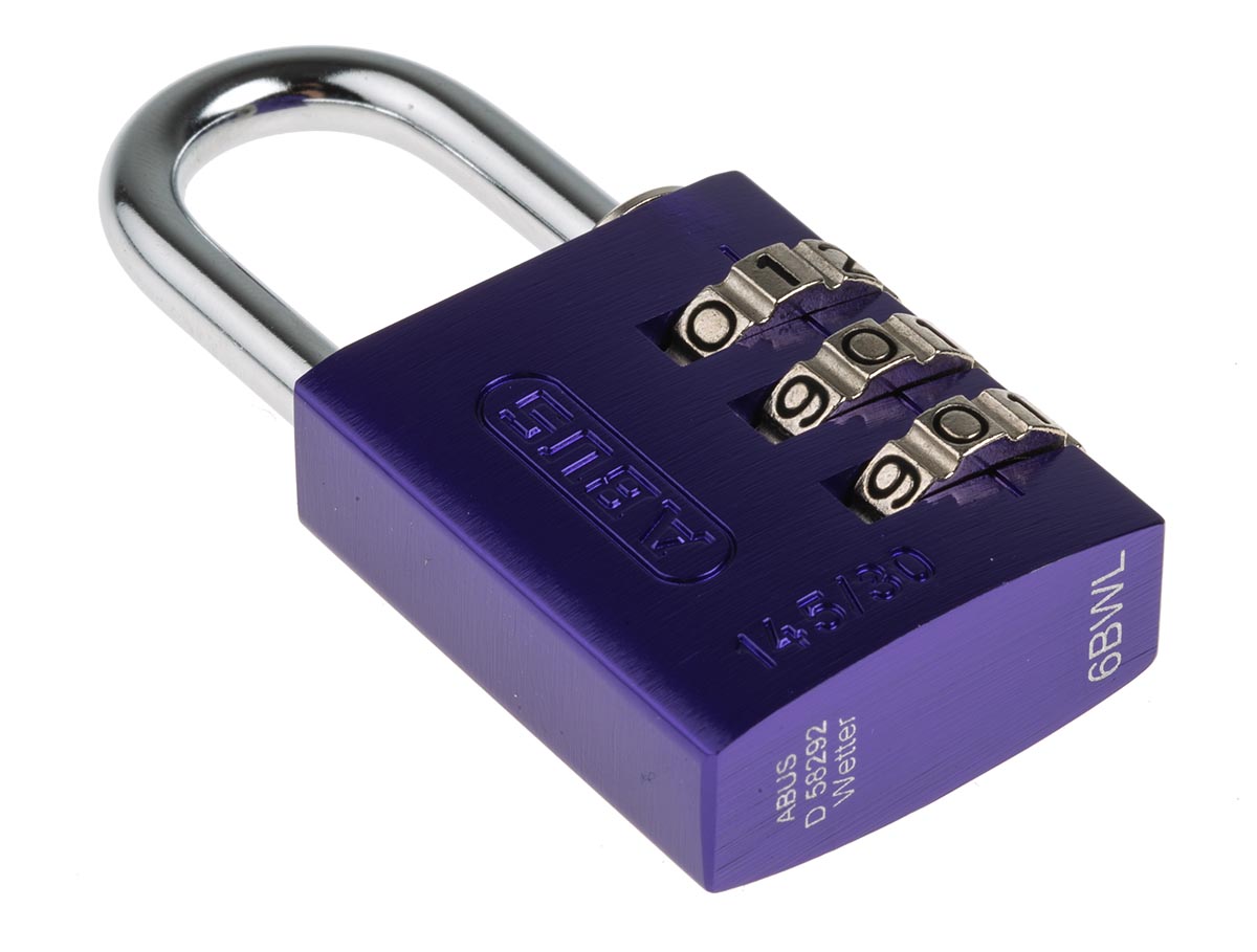 14530-lilac ABUS Combination Padlock Aluminium Safety Padlock Weatherproof, 4.8 mm Shackle, 3 mm Body