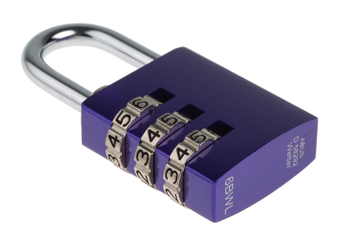 14530-lilac ABUS Combination Padlock Aluminium Safety Padlock Weatherproof, 4.8 mm Shackle, 3 mm Body