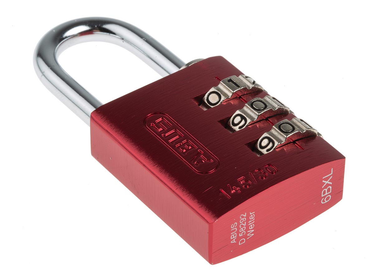 14530-red ABUS Combination Padlock Steel, Aluminium Safety Padlock Weatherproof, 5 mm Shackle, 30 mm Body