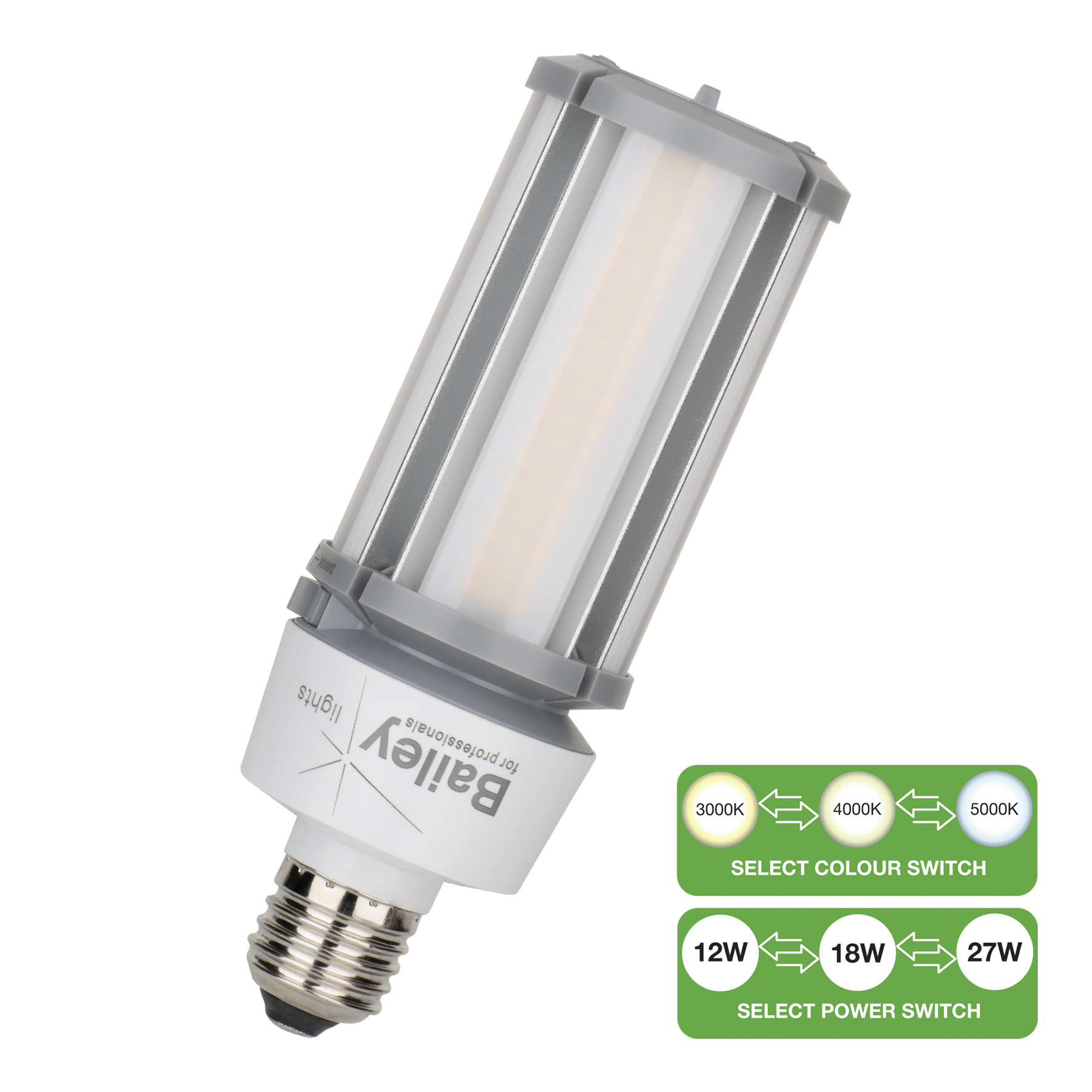 Bailey Electric LED Corn E27 LED Corn Lamp, White, Clear, Single Ended shape