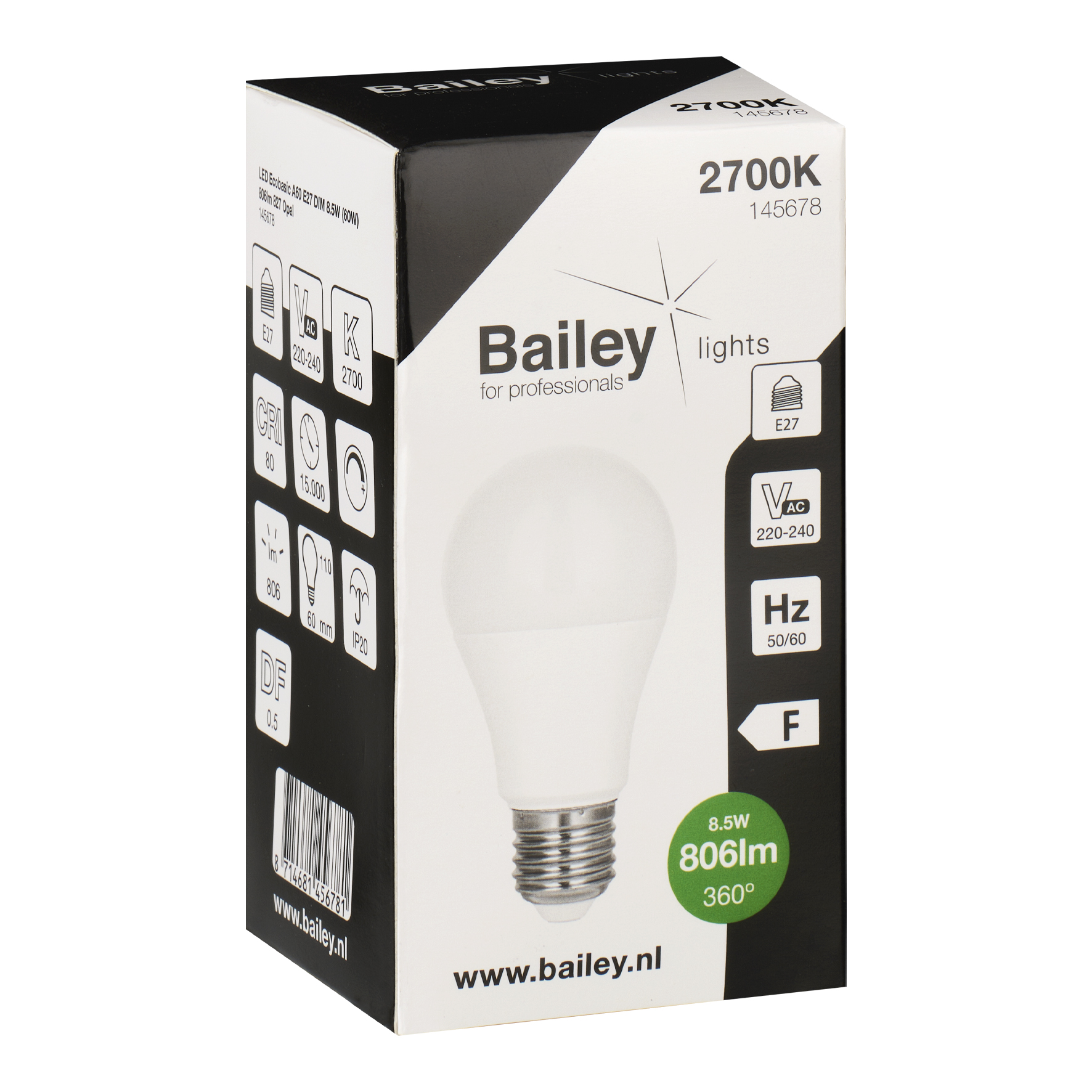 145678 Bailey Electric Ecobasic LED Bulb E27 LED Bulbs, Warm White, Clear, Pear shape