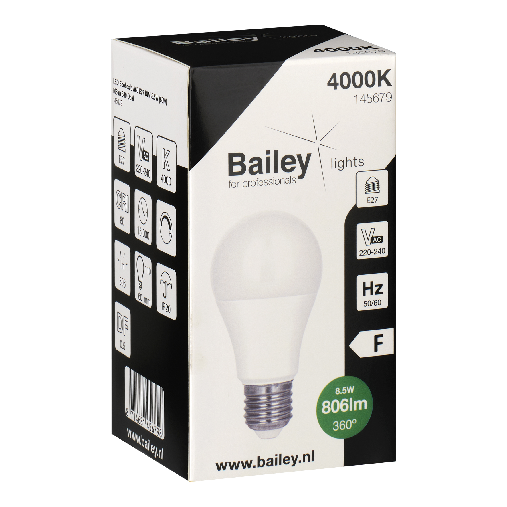 145679 Bailey Electric Ecobasic LED Bulb E27 LED Bulbs, Neutral White, Clear, Pear shape