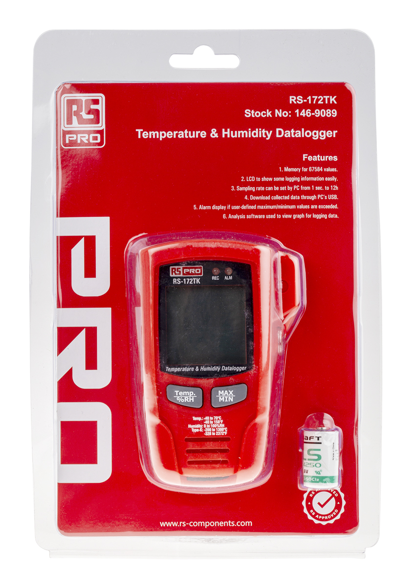 146-9089 RS PRO RS-172TK Temperature & Humidity Data Logger, USB