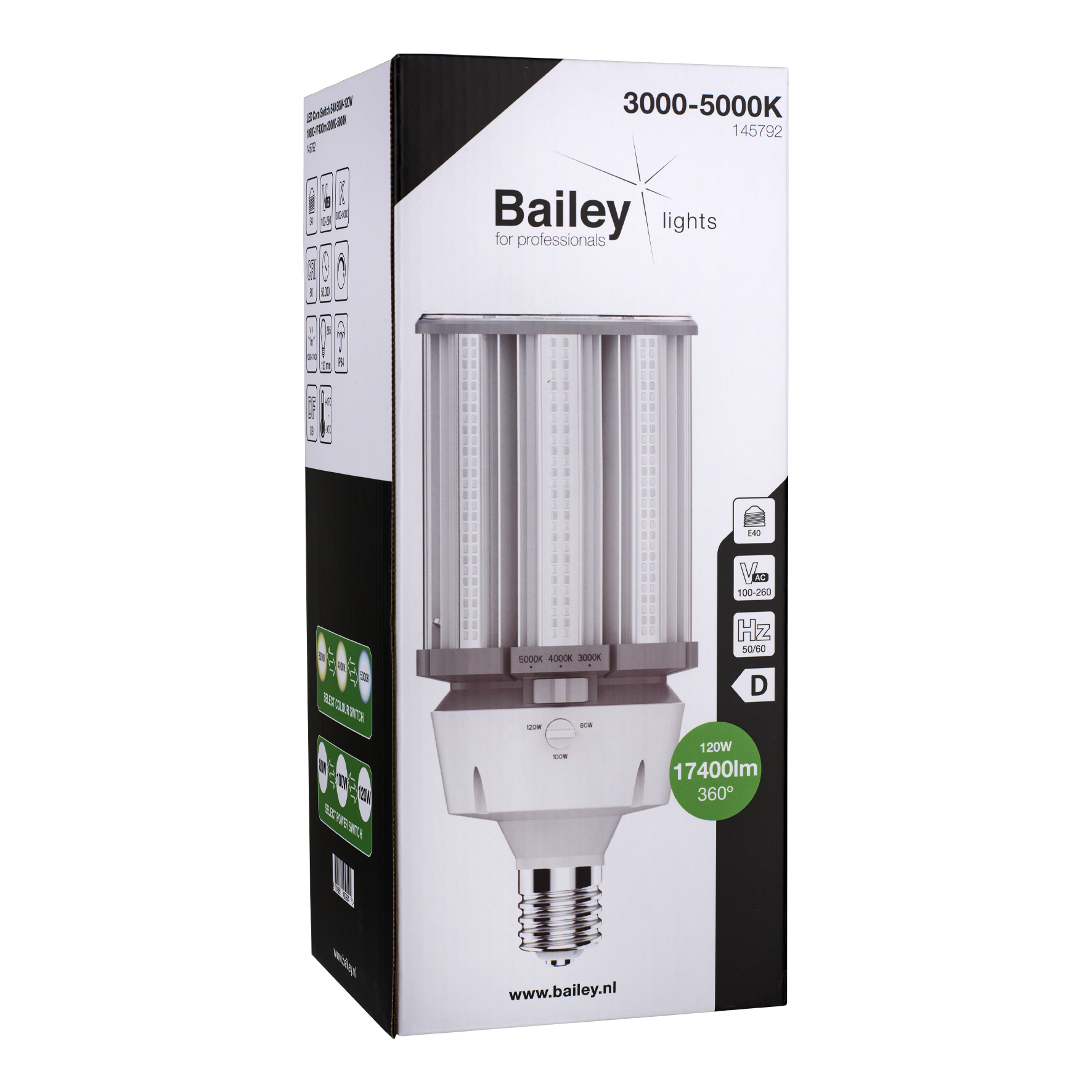 146009 Bailey Electric LED Corn E40 LED Corn Lamp, Neutral White, Clear, Single Ended shape