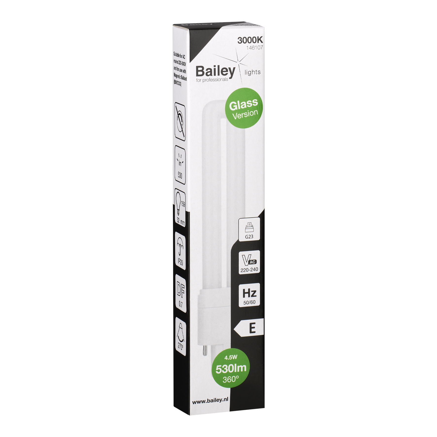 146107 Bailey Electric LED PL G23 LED Bulbs, Warm White, Clear, Single Ended shape