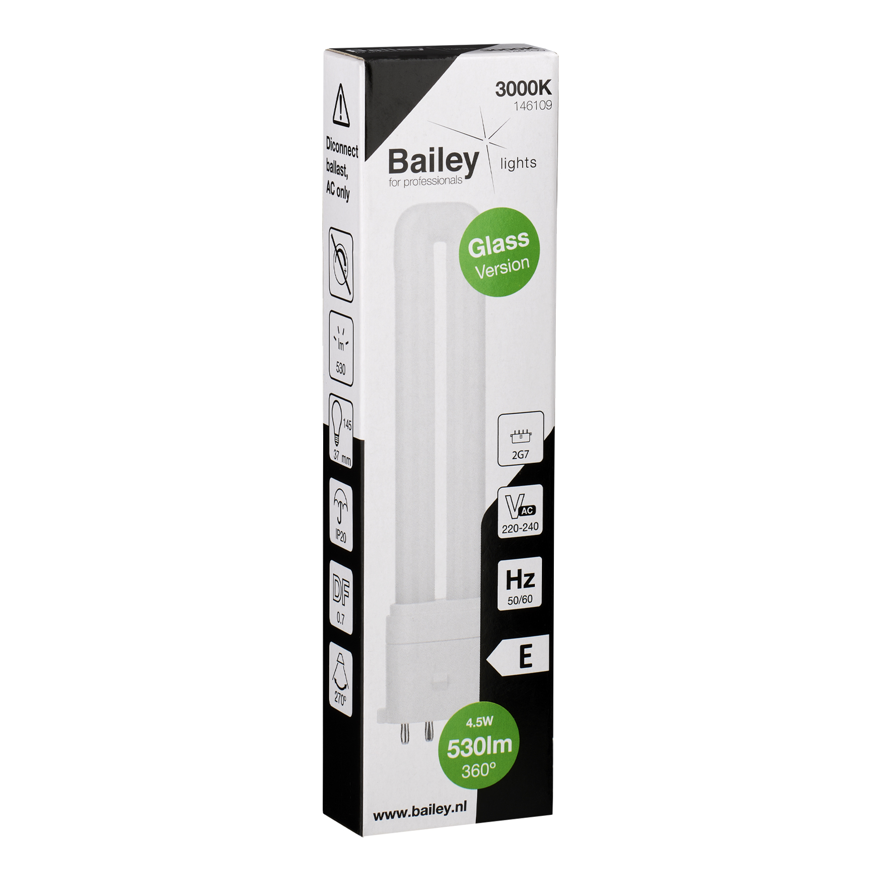 146109 Bailey Electric LED PL 2G7 LED Bulbs, Warm White, Clear, Single Ended shape