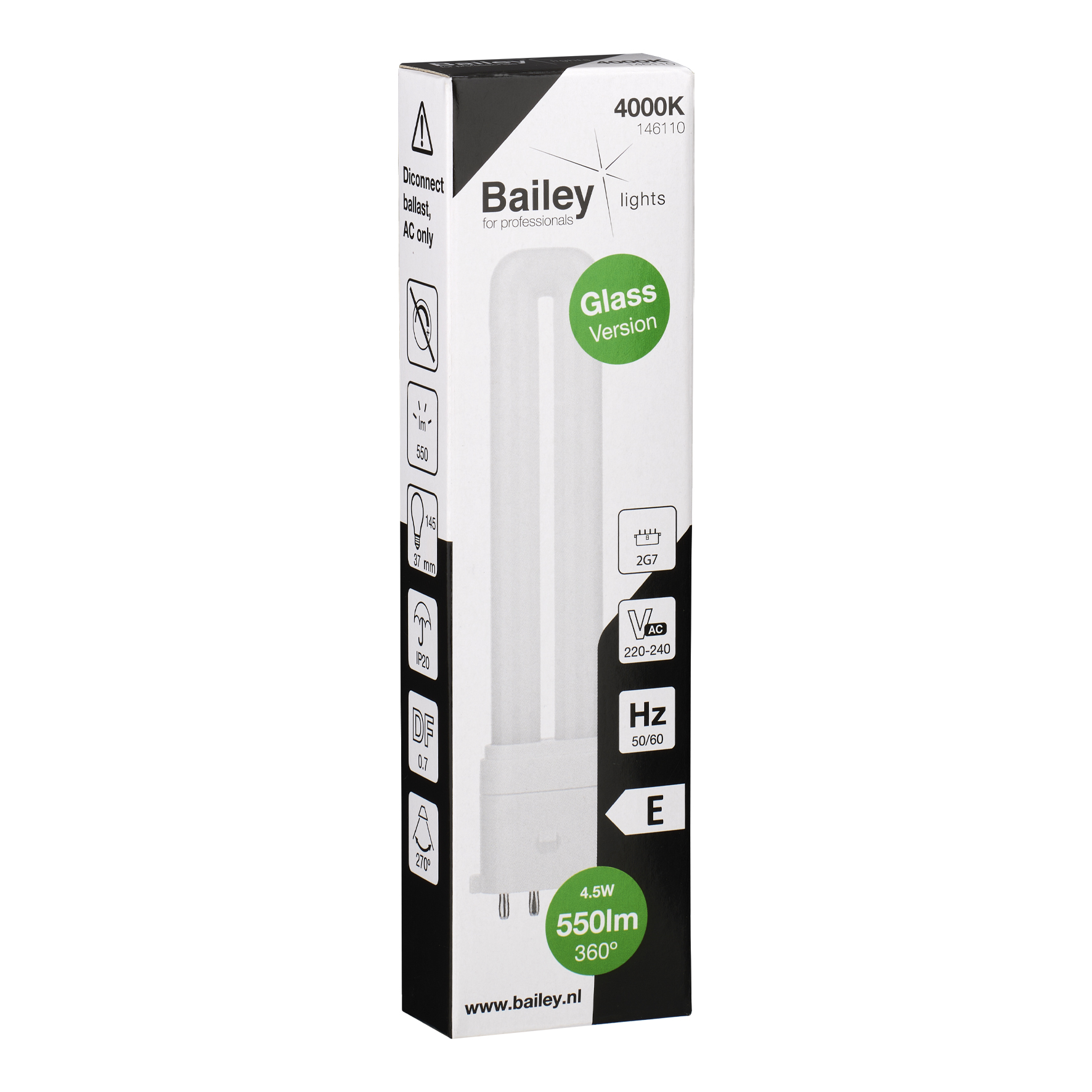 146110 Bailey Electric LED PL 2G7 LED Bulbs, Neutral White, Opal, Single Ended shape