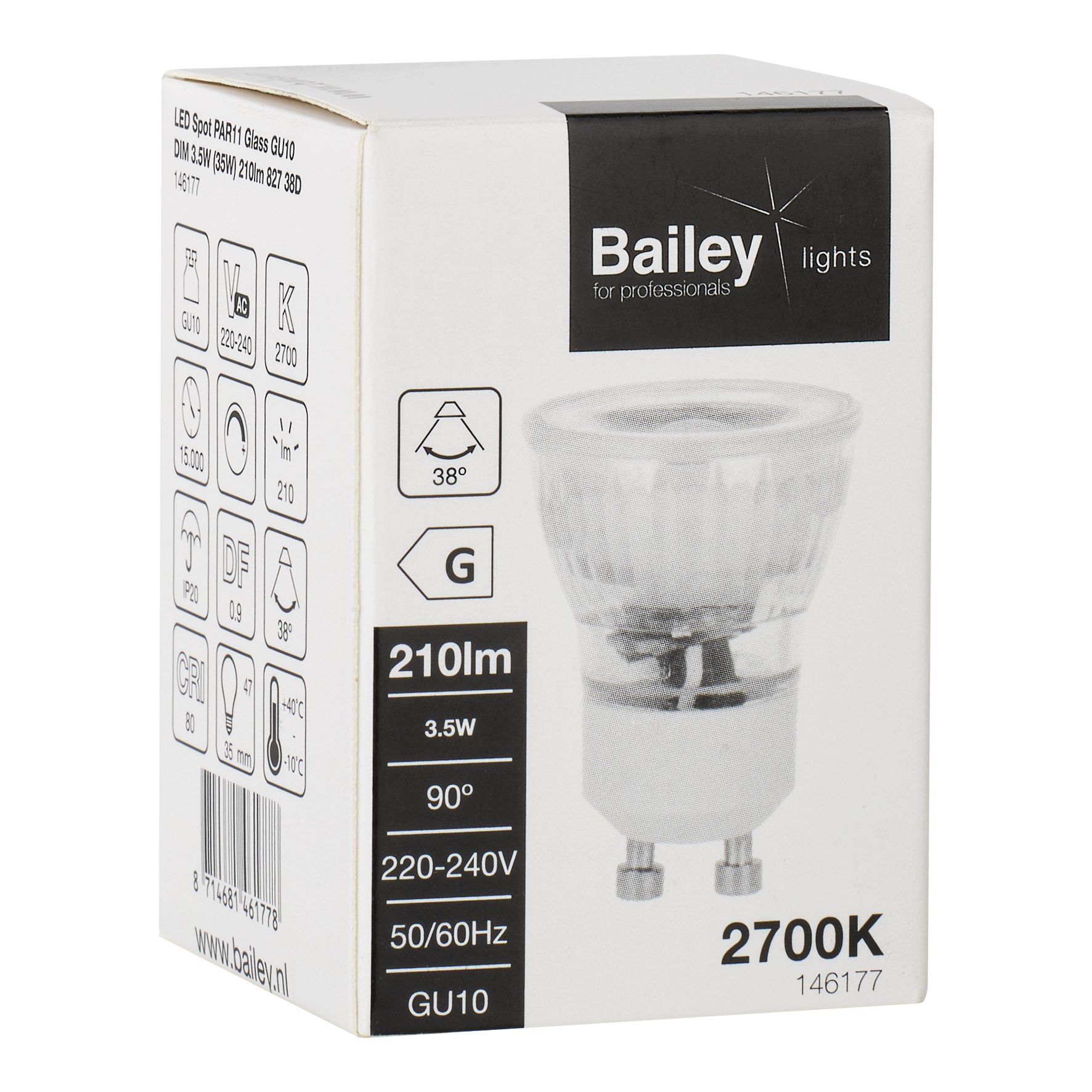 146177 Bailey Electric BaiSpot LED MV GU10 LED Bulbs, Warm White, Clear, Reflector shape