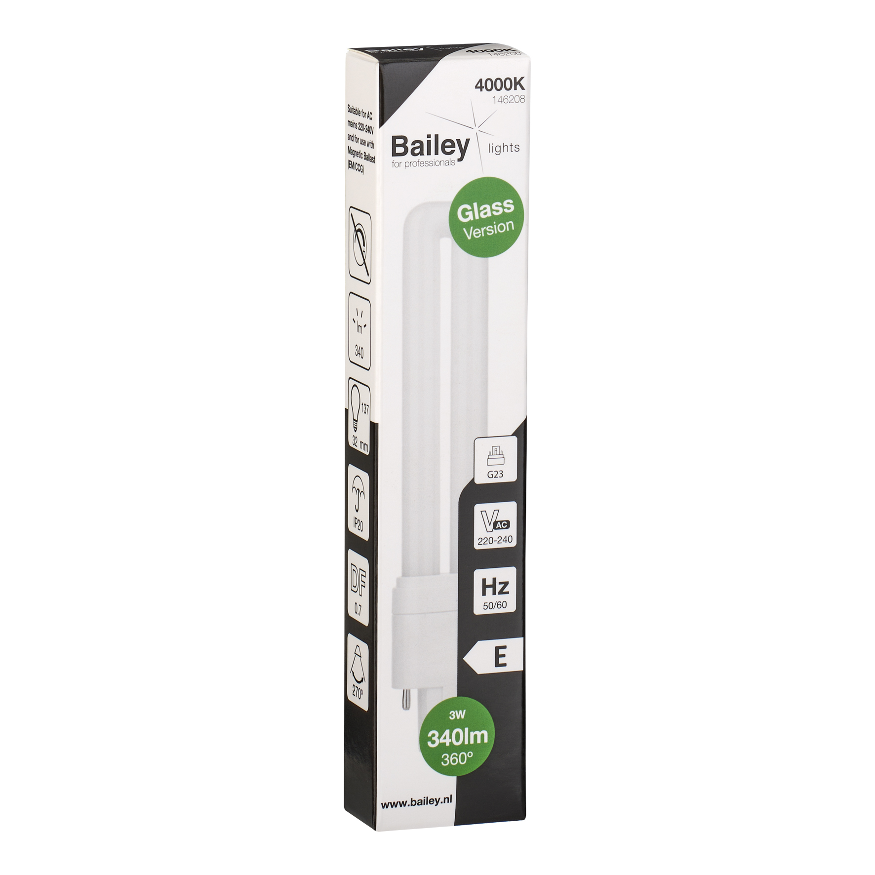 146208 Bailey Electric LED PL G23 LED Bulbs, Neutral White, Clear, Single Ended shape