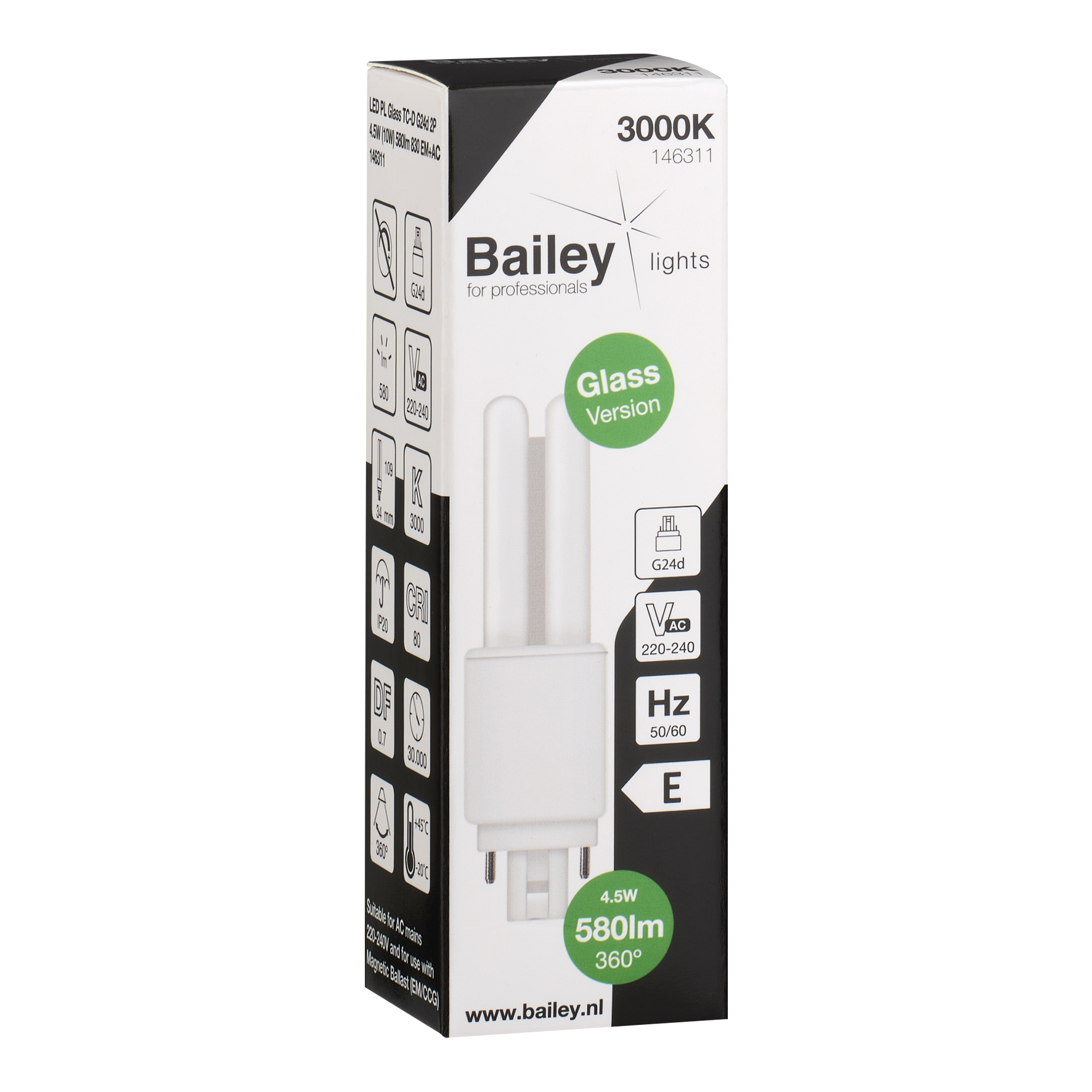 146311 Bailey Electric LED PL G24d LED Bulbs, Warm White, Clear, Single Ended shape