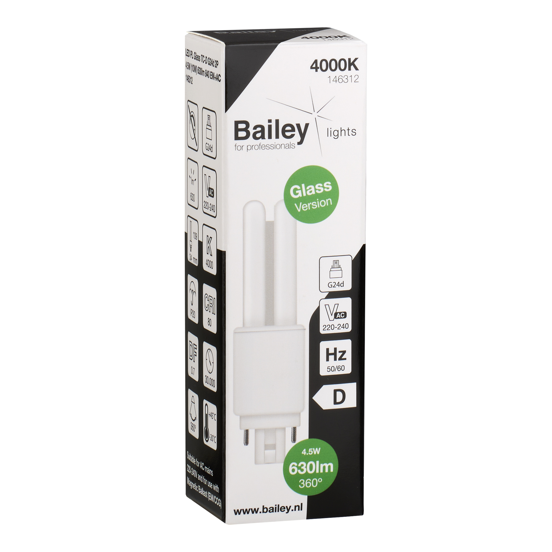 146312 Bailey Electric LED PL G24d LED Bulbs, Neutral White, Clear, Single Ended shape