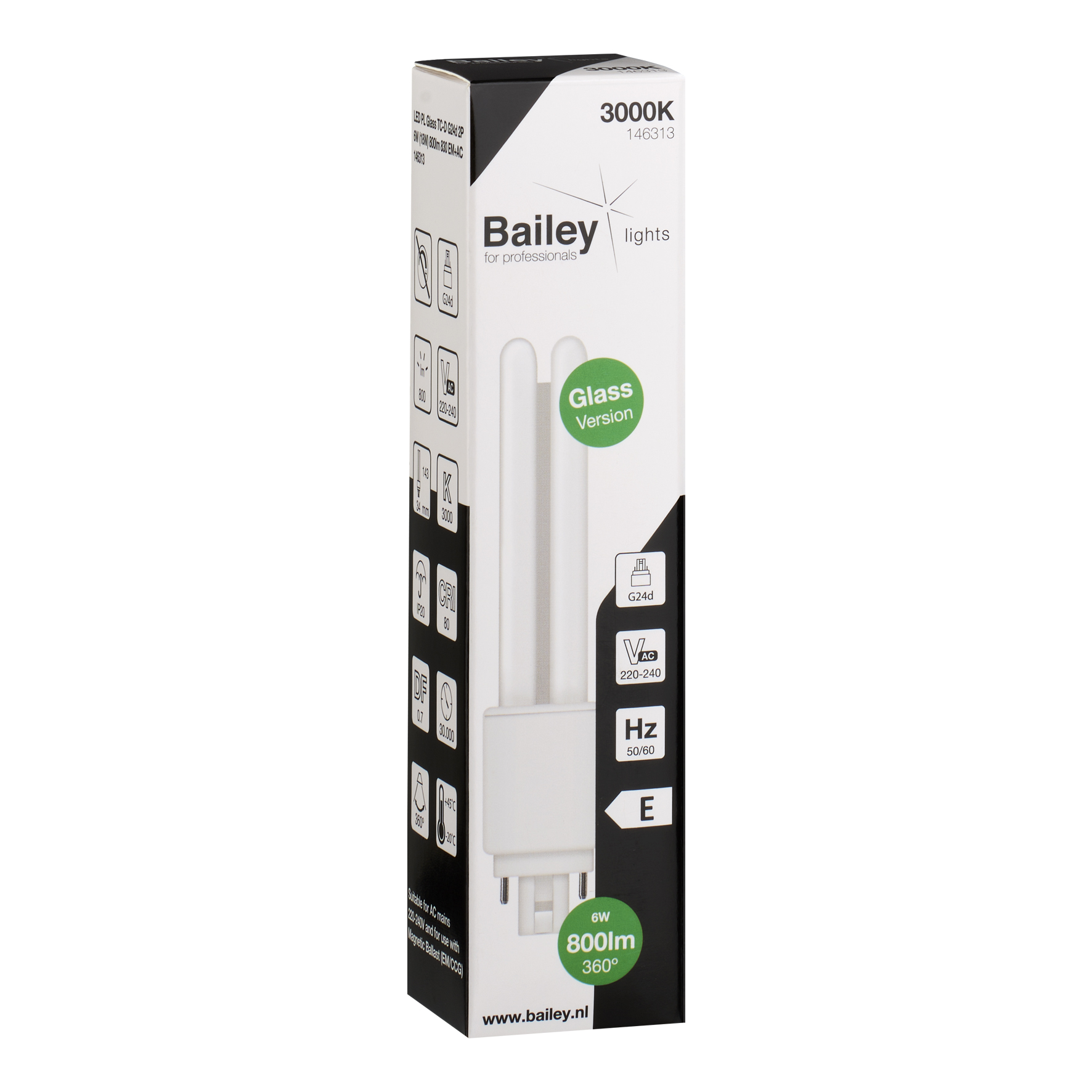 146313 Bailey Electric LED PL G24d LED Bulbs, Warm White, Clear, Single Ended shape