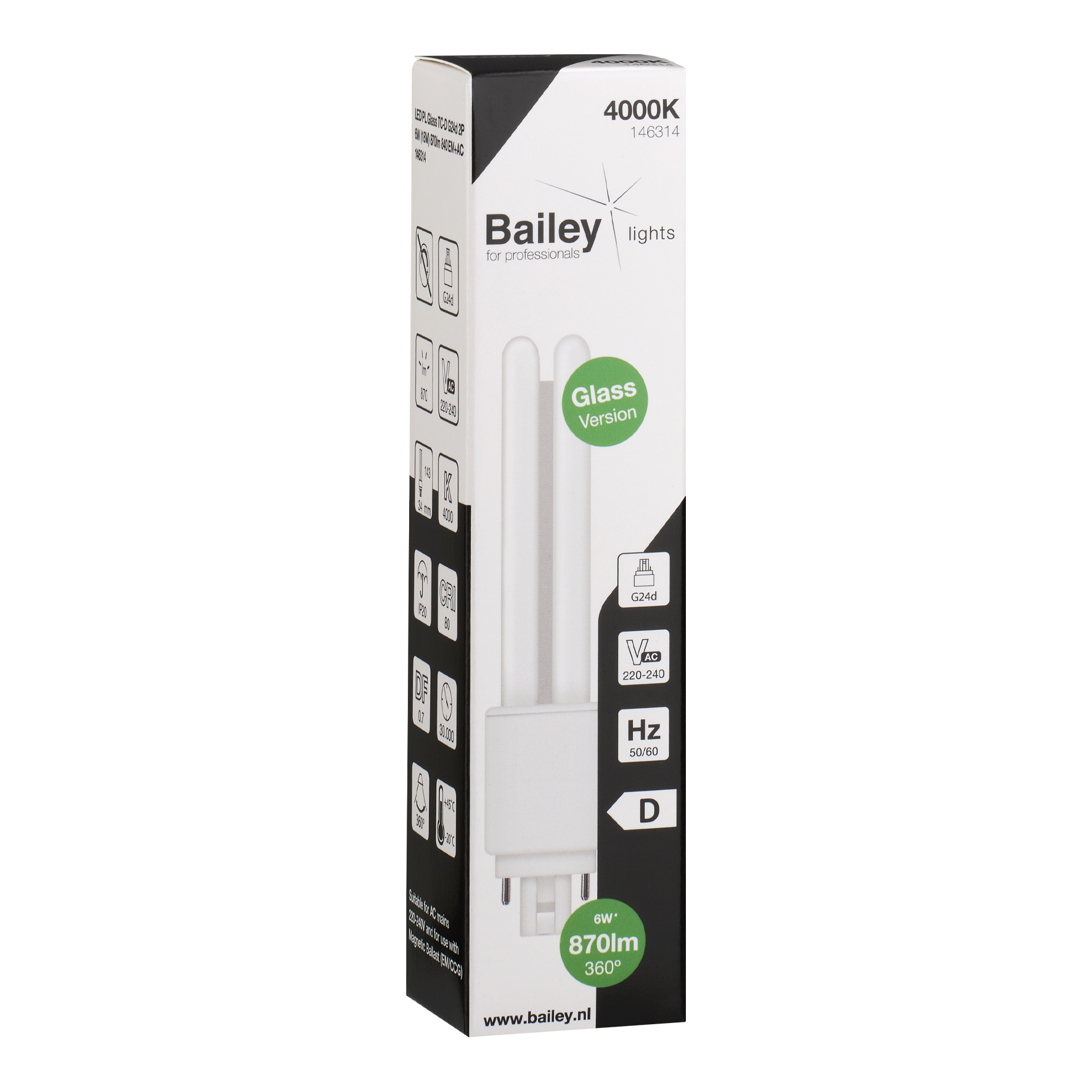 146314 Bailey Electric LED PL G24d LED Bulbs, Neutral White, Clear, Single Ended shape
