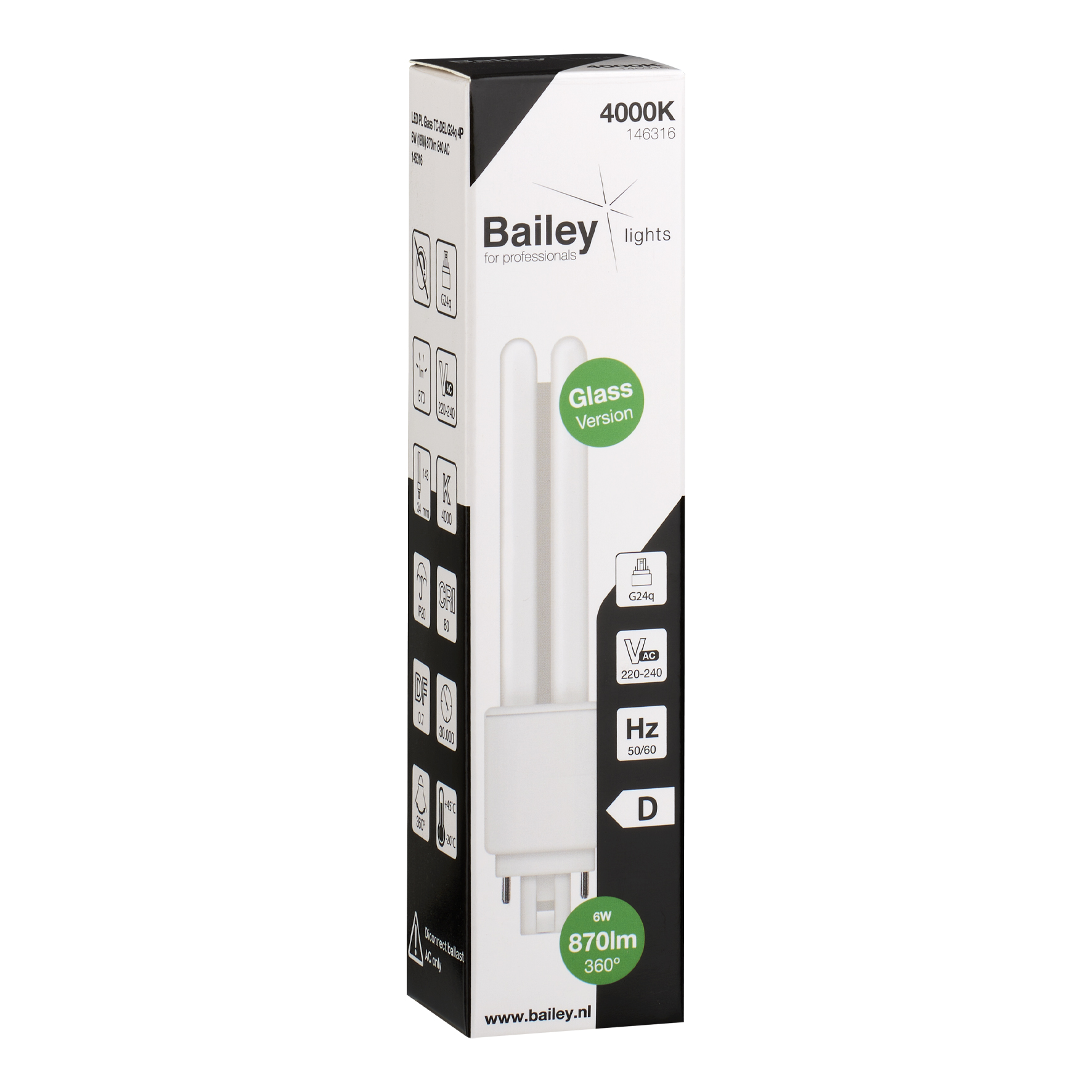 146316 Bailey Electric LED PL G24Q LED Bulbs, Neutral White, Clear, Single Ended shape