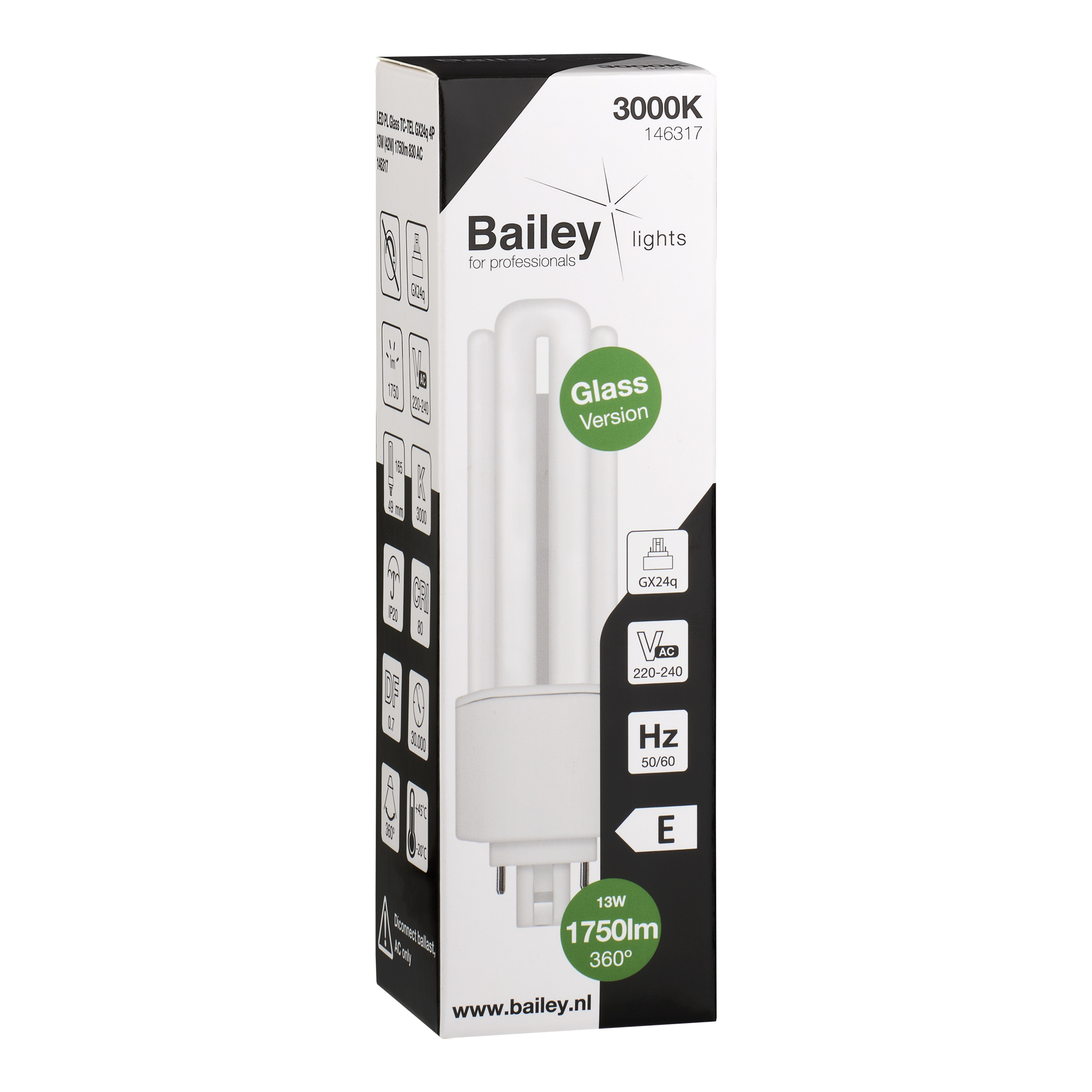 146317 Bailey Electric LED PL GX24q LED Bulbs, Warm White, Clear, Single Ended shape
