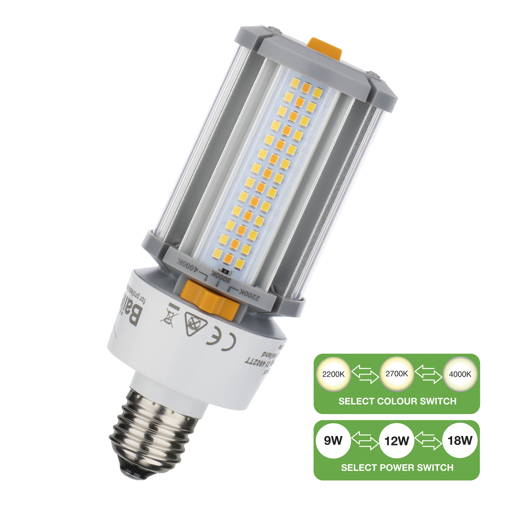 Bailey Electric LED Corn E27 LED Corn Lamp, Warm White, Clear, Single Ended shape