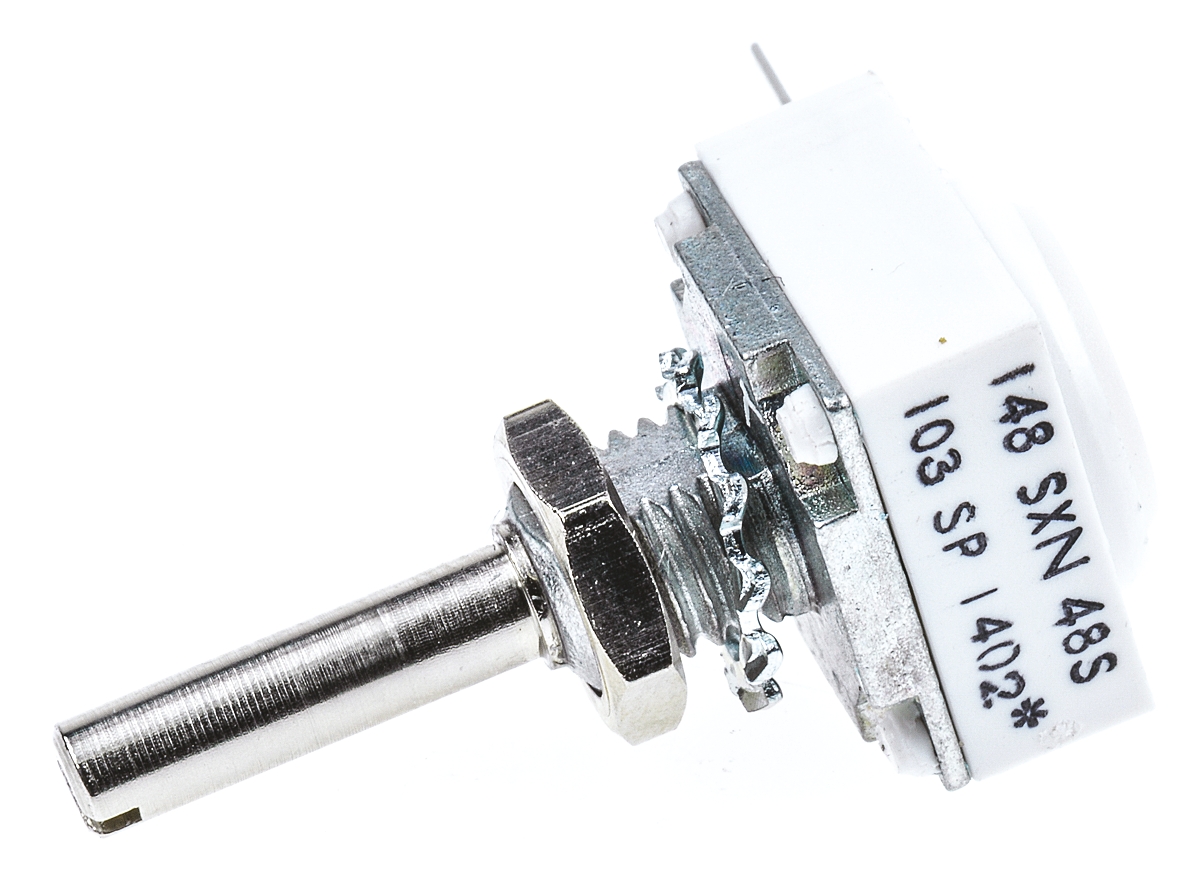 Vishay 148 10 kΩ Rotary Potentiometer 1-Turns 1-Gang Panel Mount, Through Hole, 14810A0BHSX10103KA