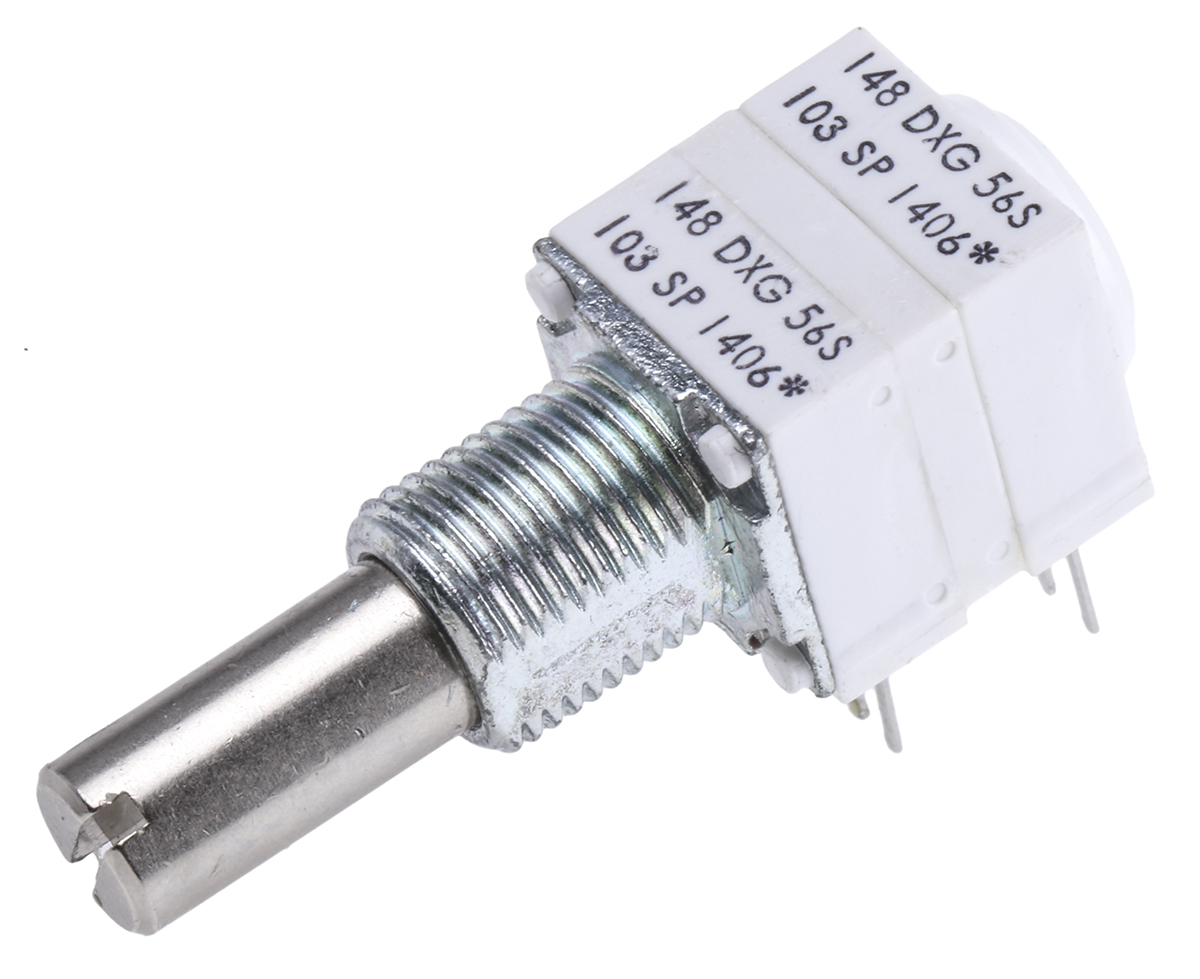 Vishay 148 10 kΩ Rotary Potentiometer 1-Turns 2-Gang Panel Mount, Through Hole, 14820F0GJSX13103KA