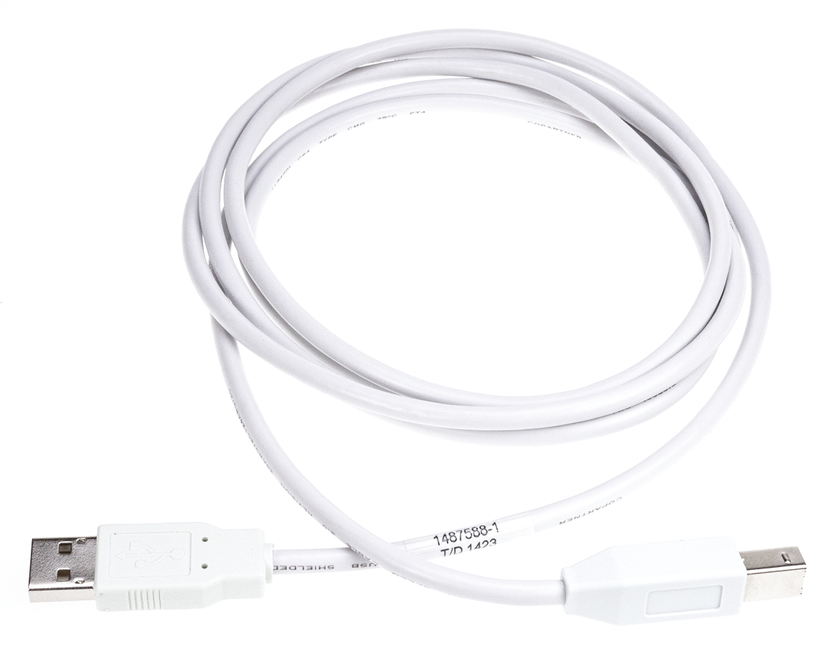 TE Connectivity  USB 2.0, Male USB Type A to Male USB B, White, 2 m