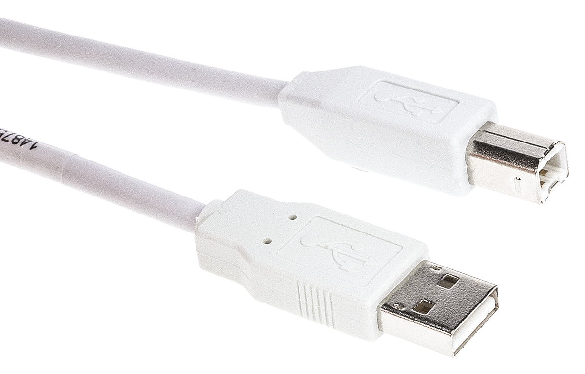 1487588-1 TE Connectivity  USB 2.0, Male USB Type A to Male USB B, White, 2 m