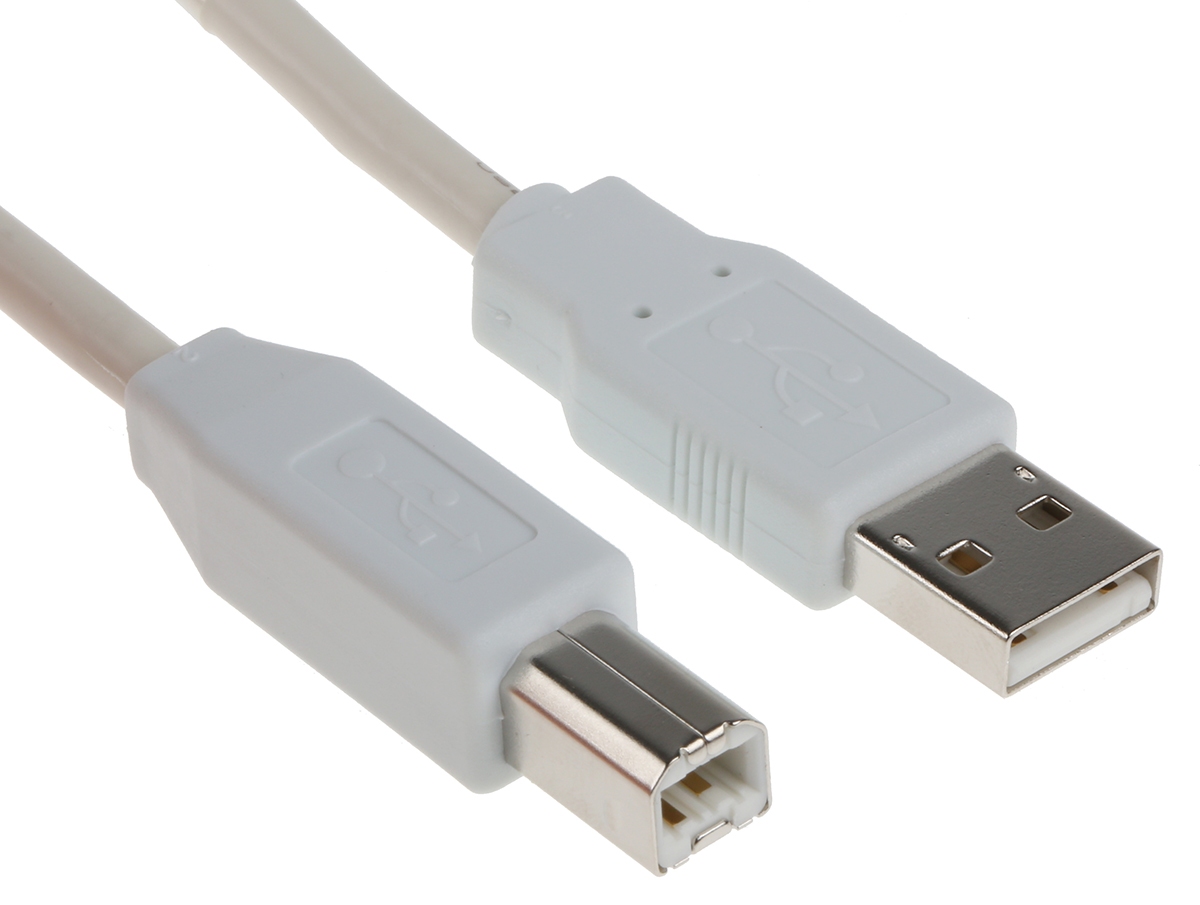 TE Connectivity  USB 2.0, Male USB Type A to Male USB B, White, 1.5 m