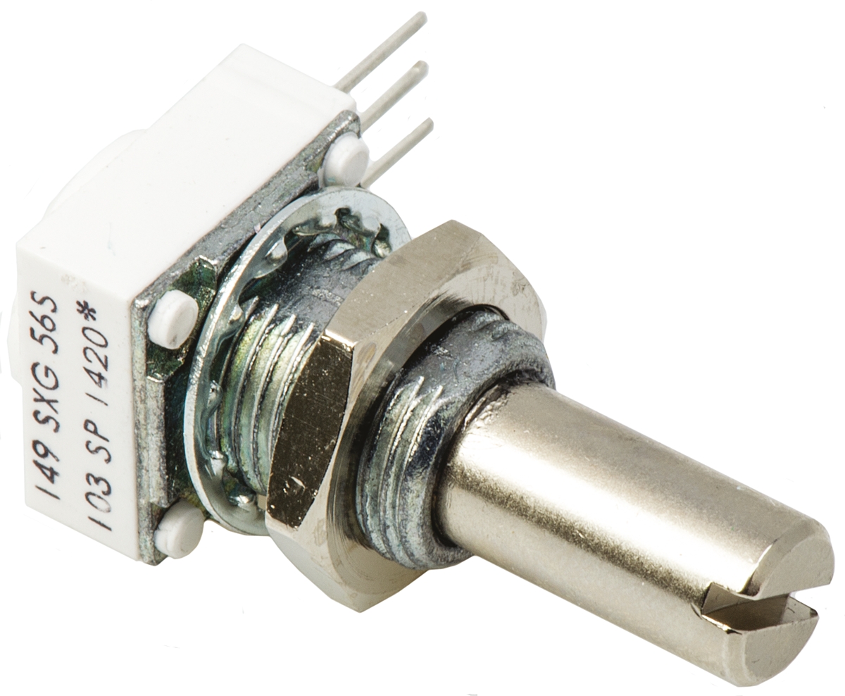 Vishay 149 10 kΩ Rotary Potentiometer 1-Turns 1-Gang Panel Mount, Through Hole, 14910F0GJSX10103KA