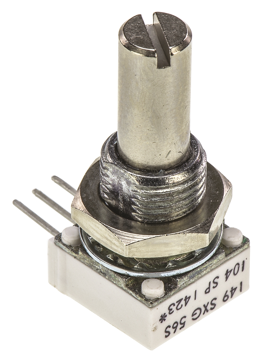 Vishay 149 100 kΩ Rotary Potentiometer 1-Turns 1-Gang Panel Mount, Through Hole, 14910F0GJSX10104KA