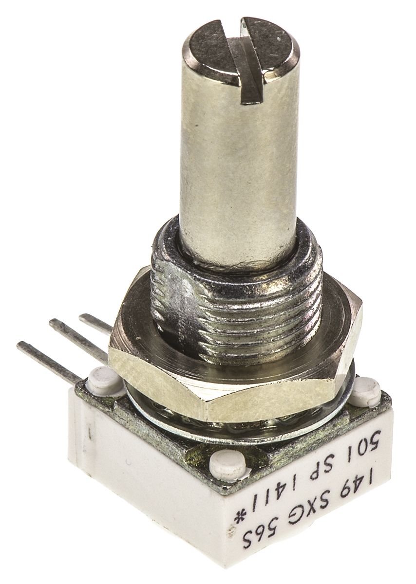 Vishay 149 500 Ω Rotary Potentiometer 1-Turns 1-Gang Panel Mount, Through Hole, 14910F0GJSX10501KA