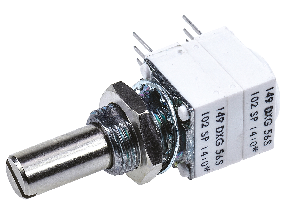 Vishay 149 1 kΩ Rotary Potentiometer 1-Turns 2-Gang Panel Mount, Through Hole, 14920F0GJSX13102KA