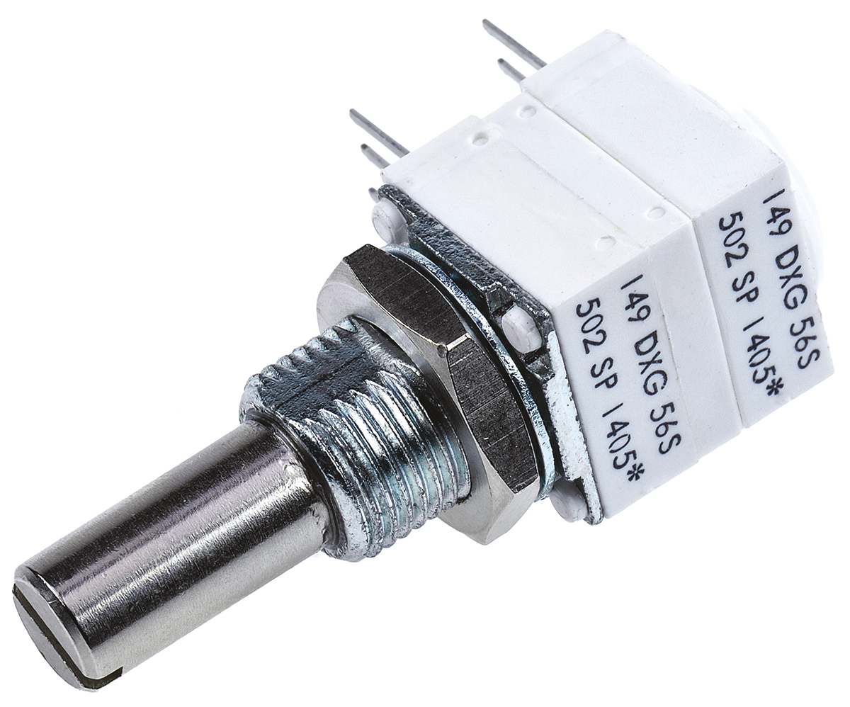 Vishay 149 5 kΩ Rotary Potentiometer 1-Turns 2-Gang Panel Mount, Through Hole, 14920F0GJSX13502KA