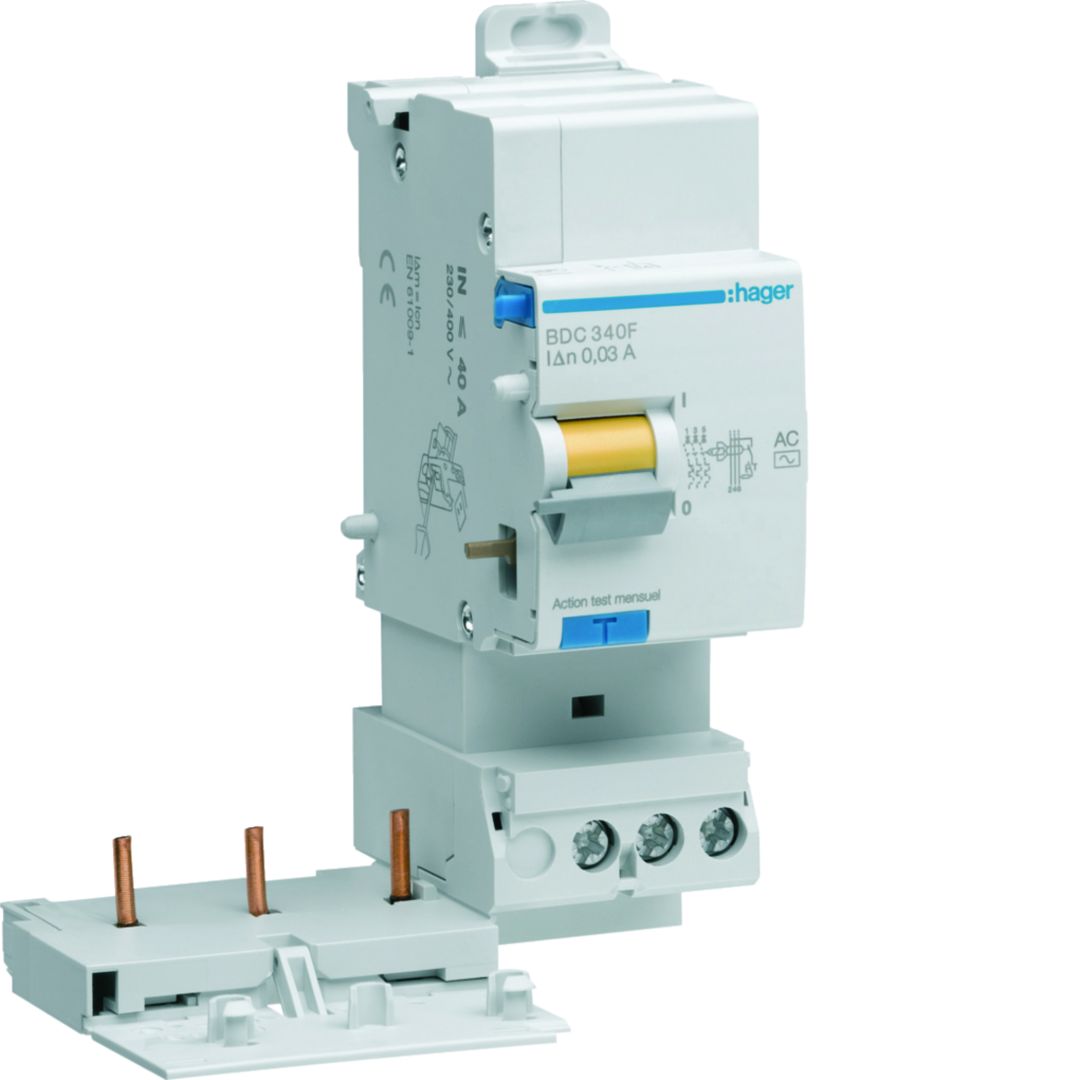 Hager BDH Series RCCB, 40A, 3 Pole, 30mA, Type A-HI
