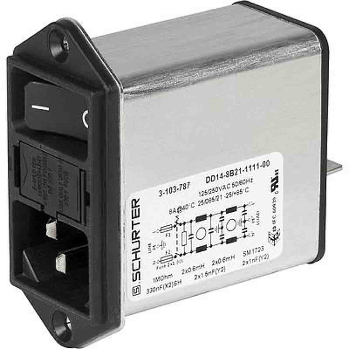 Schurter 4A, 250 V ac Screw Mount Filtered IEC Connector 3-104-204